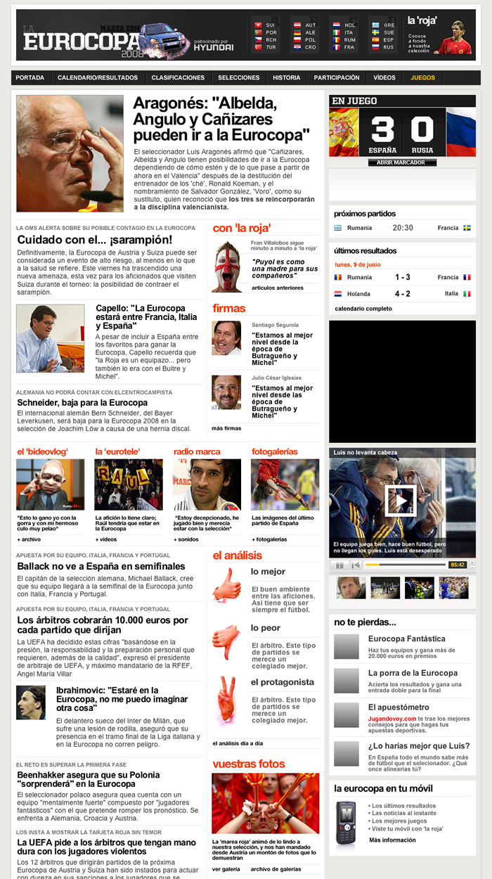 Página de inicio de la web de la Eurocopa