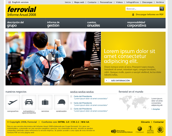 Pagina de inicio de la Memoria de Ferrovial 2008