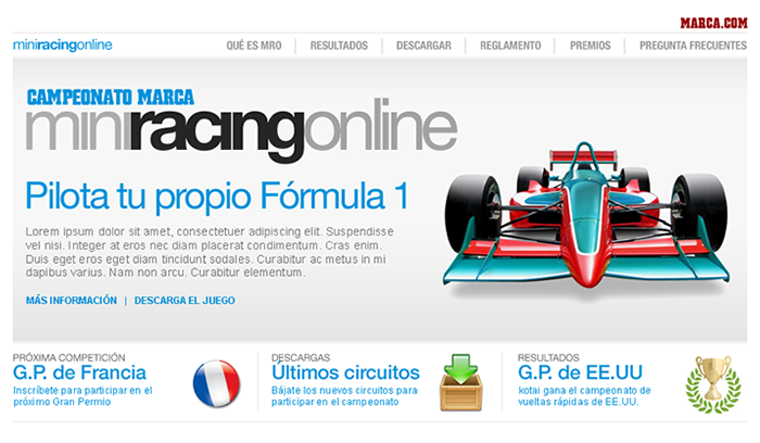 Página de inicio de MiniRacingOnline Marca